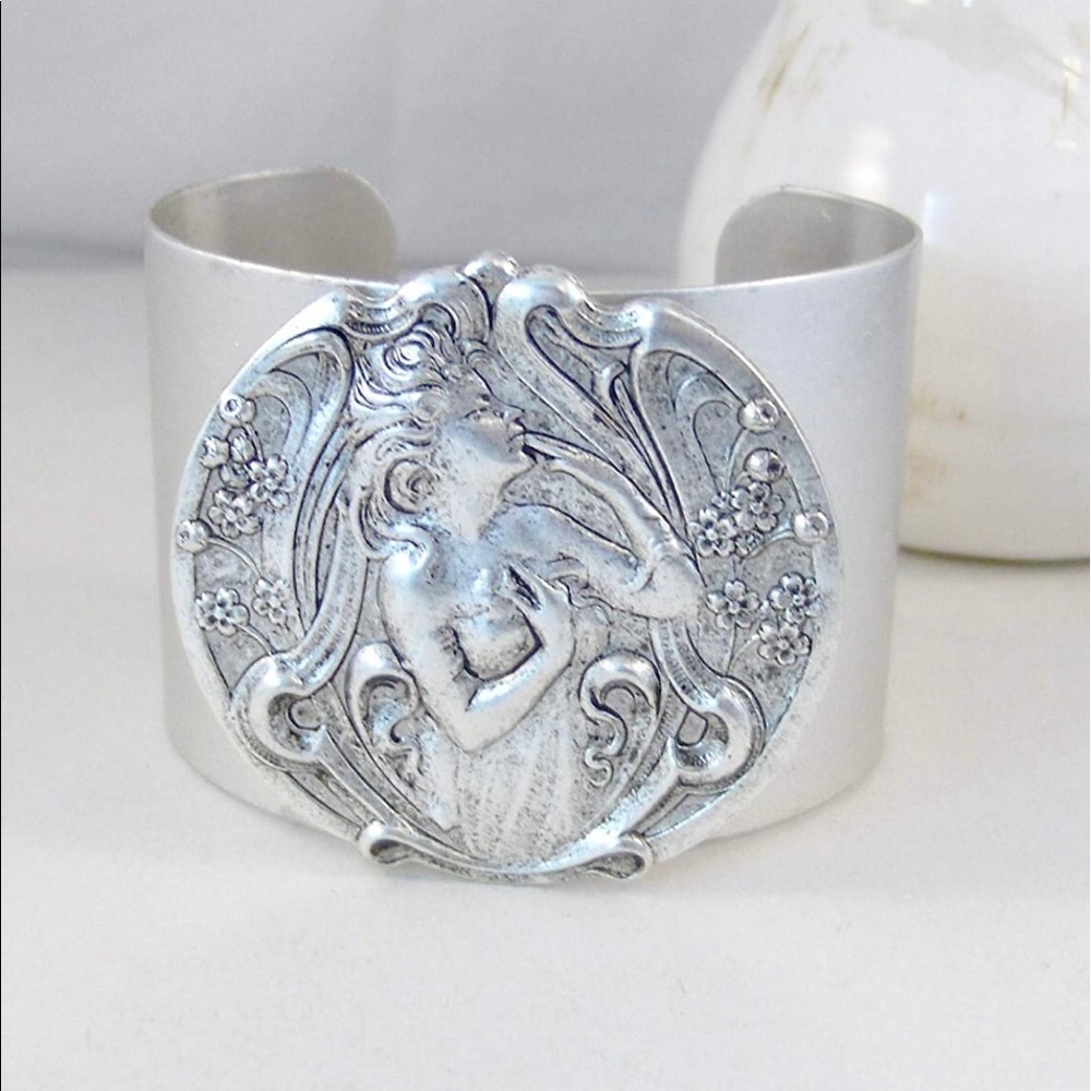Cuff Bracelet Goddess Silver Freya Antique Boho vintage floral wrist valley girl